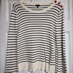 Talbots Anchor  Button Nautical Blue Stripe Long Flare sleeve Sweater Sz L